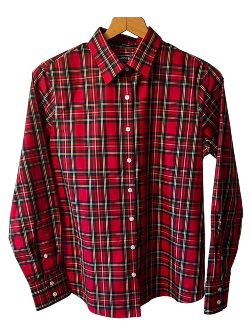 LANDS END No Iron Supima Cotton Long Sleeve Button Front Shirt Red S 4